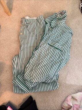 J. Crew Green and White Striped Pajama Set